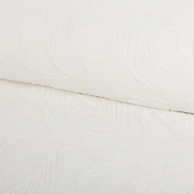Produktbild von Gardinenstoff Meterware Leinenstruktur mit Stickerei wollweiß 280cm