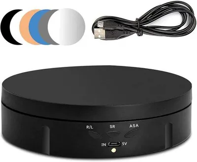 Obrázok produktu pre Elektrická otočná pracovná doska s rozsahom 360° – nastaviteľná v 3 polohách – dobíjateľná – nosnosť 10 kg – priemer 14,6 cm – s 6 podložkami z PVC.