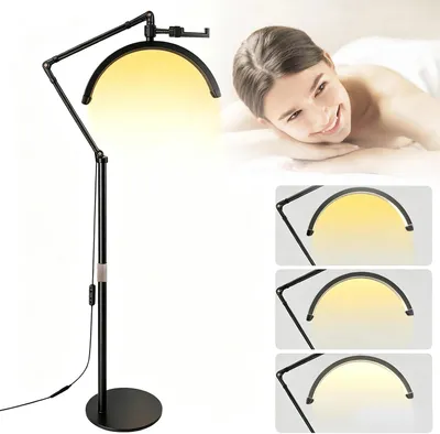 Produktbild von LED-Halbmondlampe - 40,6 cm Ringlicht - Standmodell - 3000–6000 K - Kabelgebunden, Netzadapter inklusive - Für Beauty und Videoaufnahmen - Schwarz
