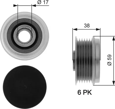 Produktbild von GATES Generatorfreilauf Riemenscheibe Lichtmaschine für OPEL Corsa D Schrägheck (S07) Ø59mm