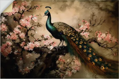 Produktbild von ARTland Wandbild, selbstklebend Pfau und Kirschblüten Größe: 60x40 cm