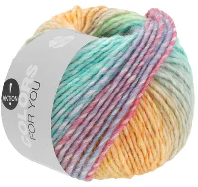 Produktbild von Lana Grossa COLORS FOR YOU 50 g voluminöses Dochtgarn mit Farbverlauf 90 m Farbe 143 - Pink/Hellblau/Gelb/Jade/Fuchsia
