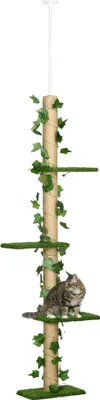 Immagine prodotto di Albero per gatti, altezza regolabile, quattro livelli, materiali resistenti, verde, 37x21x242 cm
