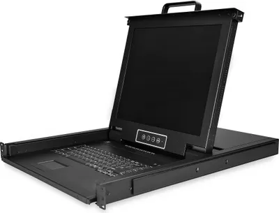 Image de StarTech.com RKCONS1708K support d'ordinateurs 43,2 cm (17") 1280 x 1024 pixels Acier Noir 1U