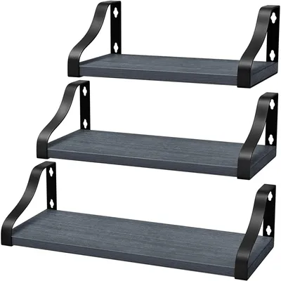 3er-Set Wandplanken, schwebend, Holz/Metall, 42/36/29 cm