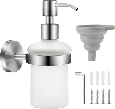 Produktbild von Glas Seifenspender 200 ml - Wandmontage Shampoodispenser mit Seifenschale