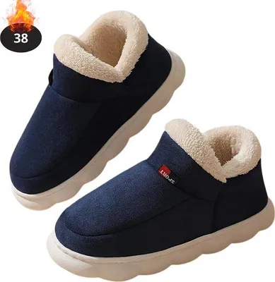 Productafbeelding van Nivard Warme Pantoffels - Sloffen - Slippers - Dames - Heren - Pluche - Maat 38 - Marineblauw