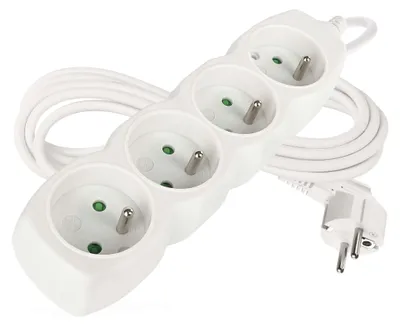 Prodlužovací kabel 3 m / 4 zásuvky / bílý / PVC / 1,5 mm2