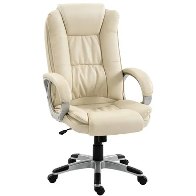 Produktbild von Bürostuhl – Computerstuhl – Drehbarer Bürostuhl aus Kunstleder mit Wippfunktion – Höhenverstellbar – Ergonomisch – 68 x 65 x 122 cm – Beige
