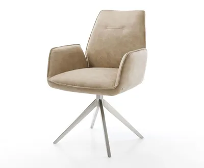 Produktbild von DELIFE Drehstuhl Zoa-Flex Mikrofaser Beige Vintage Kreuzgestell breit Edelstahl 360° drehbar Wippfunktion Taschenfederkern