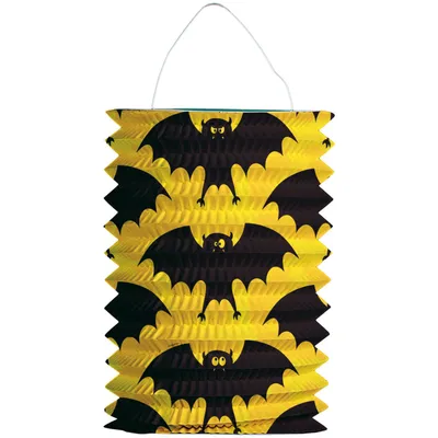 Obrázek produktu pro Lampion / lucerna Netopýr Halloween žlutá/černá 16 cm