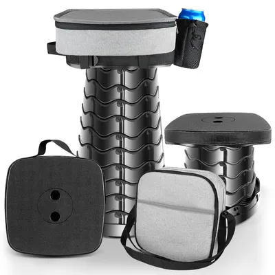 Produktbild von Zusammenklappbarer Campinghocker mit Kissen und Getränkehalter - Höhenverstellbar bis 45 cm