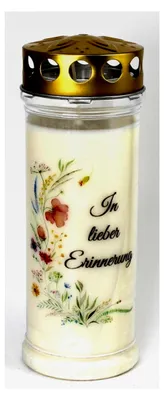 Produktbild von Grabkerze Erinnerung, 7 Tage Brenndauer, Grablicht mit Spruch und Motiv, wetterfester Grabschmuck