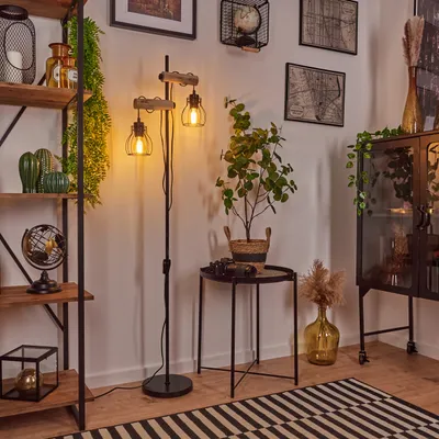 Produktbild von Aprica »Aprica« Retro/Vintage Stehleuchte aus Metall/Holz in Schwarz/Natur