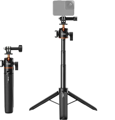 Produktbild von VRIG TP-08S Verbesserter Selfie-Stick fuer Sportkameras, Stativstaender aus Aluminiumlegierung, 55 cm max. Hoehe mit Blitzschuhhalterung, 360¡ã drehbarer Kugelkopf, Ersatz fuer GoPro 13/12/11/10