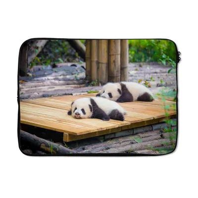Produktbild von MuchoWow® Laptop Hülle 13 Zoll Pandas - Boden - Holz Laptoptasche - Laptophülle - Sleeve - Rundumschutz
