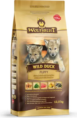 Productafbeelding van Wolfsblut Wild Duck - Eend en aardappel, geschikt voor pups, alle rassen, eend, aardappel, 12,5 kg, glutenvrij