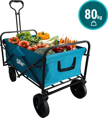 Produktbild von Sillar Handwagen faltbar, Gartenwagen, kompakt mit Griff, 4 verstärkten Rollen PVC, bis 80 kg belastbar, Outdoor, Garten, 100L, tintenschwar,