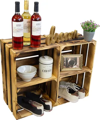 Produktbild von 2er Set  Obstkisten Elfriede geflammt Quer Weinkisten Regalkiste Schuhregal Weinregal Bücherregal