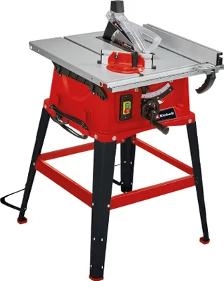 A red and black table saw on a white background.