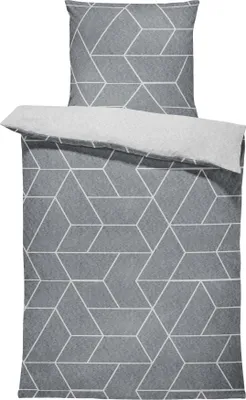 Produktbild von Winter Bettwäsche 155x220 cm geometrisch modern grau silber Flausch Warme Fleece