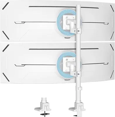 Productafbeelding van Monitorhouder Twee Monitoren - Dubbele Monitorarm - Ergonomische Werkplek - In Hoogte Verstelbaar - 24-57 Inch - Wit