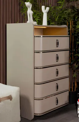 Obrázek produktu pro Elegantní béžová komoda do obývacího pokoje Designový příborník Ušlechtilé dřevěné nábytek