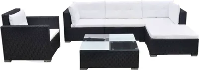 Produktbild von 6-tlg. Garten-Lounge-Set mit Auflagen Poly Rattan Schwarz