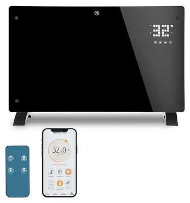 Produktbild von ISOISL Elektroheizung 2000W Schwarz Glaskonvektor WLAN App, 5–50°C Thermostat, 24h Timer, Wand- & Standheizung mit Rollen