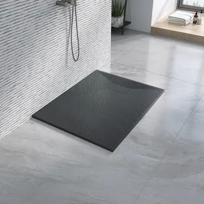 Produktbild von AQUABATOS SMC Duschwannen für badezimmer antirutsch, schieferoptik duschtasse rechteckig, modern-design brausewanne schwarz extra-flach 100x80cm