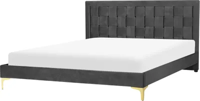 Zdjęcie produktu dla BELIANI Łóżko tapicerowane czarne welurowe 160 x 200 cm złote nóżki wezgłowie oparcie glamour nowoczesn