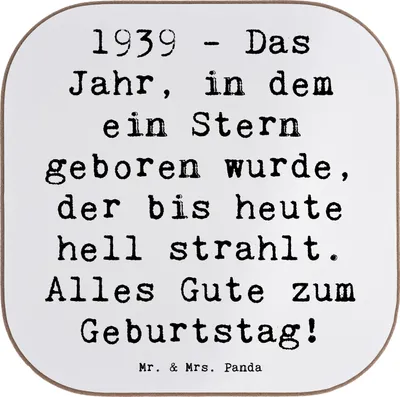 Produktbild von Mr. & Mrs. Panda Untersetzer für Gläser Spruch 1939 Geburtstag - Weiß - Geschenk, historische Geburtstage, Geburtstagsgeschenk, Alter, Happy Birthday, Glas, Jahr, Coaster