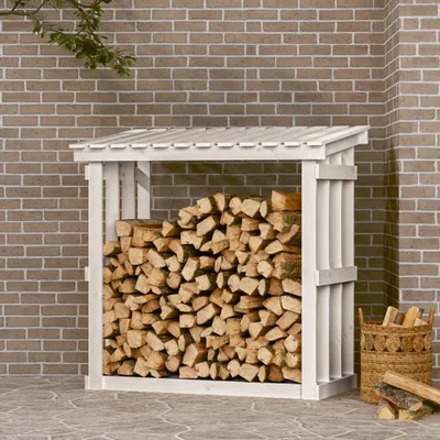 Obrázok produktu pre The Living Store Stojan na palivové drevo biely 108x64,5x109 cm z masívneho borovicového dreva