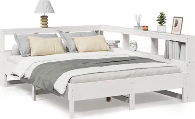 Immagine prodotto di vidaXL Letto in legno massiccio con ripiano senza materasso Bianco 140x190 cm Pino