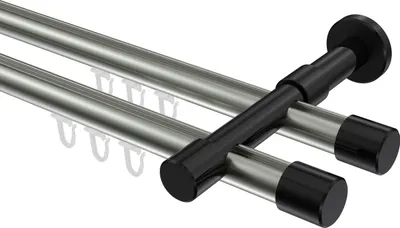 Produktbild von Interdeco Innenlaufstange / Gardinenstange mit Innenlauf Edelstahl-Optik / Schwarz, Typ Prestige Santo (Kappe), 20 mm Ø 2-läufig, 320 cm