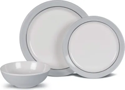 Produktbild von Geschirr Set 12teilig Melamin Camping Picknick Geschirr klassisches Grau Gesc...