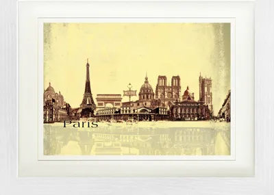 Produktbild von Paris Gerahmtes Bild Mit Edlem Passepartout | Wand-Bilder | Im Bilderrahmen - Städte-Collage, Vintage Style (30 x 40 cm)