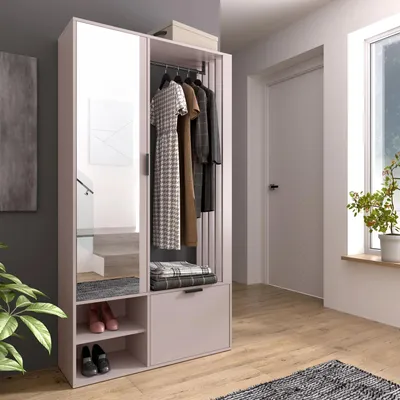 Produktbild von Garderobe mit Spiegel MILO UNI in Cashmere - mit Metallhaken und Ablagen