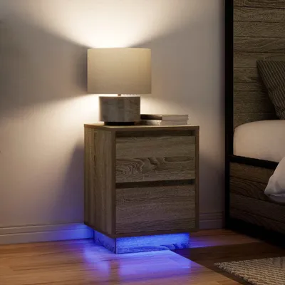 Image de vidaXL Tables de nuit avec lampes LED 2 pcs. chêne Sonoma 38x34x50 cm