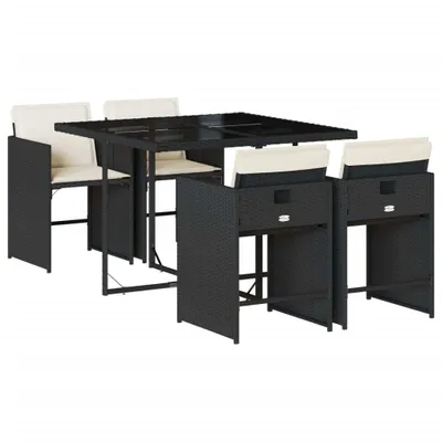 Produktbild von 5-tlg. Garten-Essgruppe mit Kissen Schwarz Poly Rattan