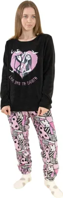 Produktbild von The Nightmare Before Christmas - Schlafanzug mit langer Hose für Damen, Langärmlig NS9666 (XXL) (Schwarz/Pink)