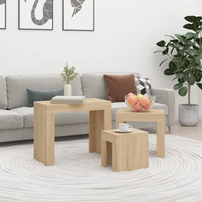 Image de Maison Exclusive - Tables gigognes 3 pièces en bois composite chêne Sonoma