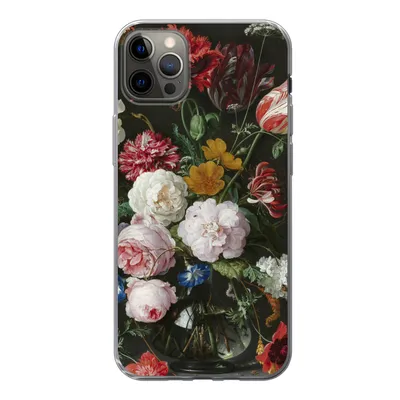 Produktbild von MuchoWow® Handyhülle Schutzhülle Hülle für iPhone 12 Pro Max Stilleben mit Blumen in einer Glasvase - Gemälde von Jan Davidsz. de Heem Silikon Softcase Handy Hülle - Hartschale