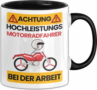 Produktbild von Motorradfahrer Tasse Geschenk Lustiger Spruch Geschenkidee für Motorradfahrer Achtung Hochleistungs Motorradfahrer Bei Der Arbeit (Schwarz)