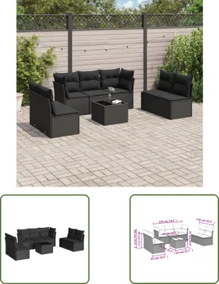 Produktbild von The Living Store 8-tlg. Garten-Sofagarnitur mit Kissen Schwarz Poly Rattan
