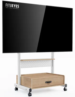Obrázek produktu pro Stojan na televizor, otočný, s zásuvkou, pro televizory 40-85 palců, nosnost do 60 kg, s nastavitelnou výškou, barva: přírodní + bílá