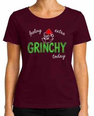 Imagen del producto de Camiseta para mujer con diseño "Grinch" navideño, divertida y sarcástica, color burdeos, talla M