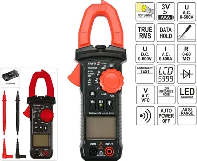 Obrázek produktu pro Yato YT-73092, LCD, CAT II 600V, 190 g, Černá, Červená