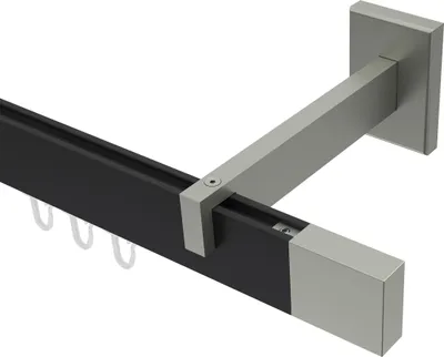 Produktbild von Interdeco Innenlaufstange / Gardinenstange mit Innenlauf Schwarz / Edelstahl-Optik, Typ Smartline Lox (Quader), 14x35 mm 1-läufig, 280 cm
