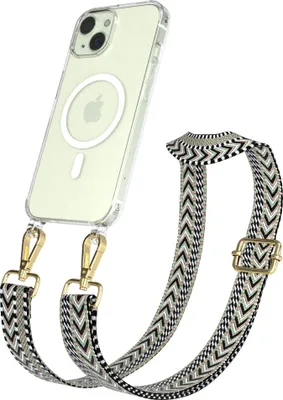 Produktbild von EAZY CASE - Handykette mit MagSafe Hülle für Apple iPhone 15, Handyband ZigZag Style,Karabiner Gold, Umhängeband in Grün